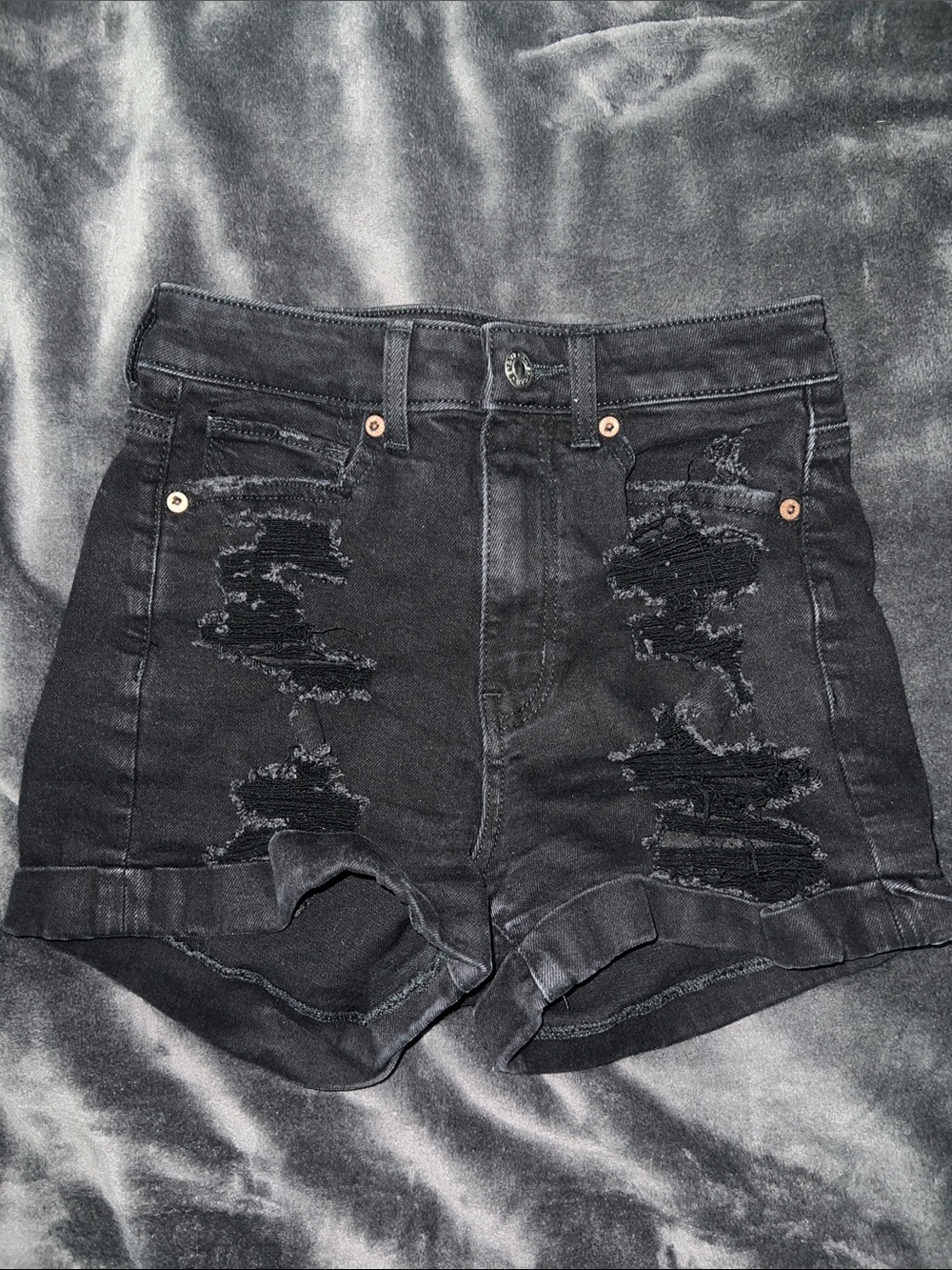 American Eagle Outfitters Black High-Rise Distressed Jean Shorts